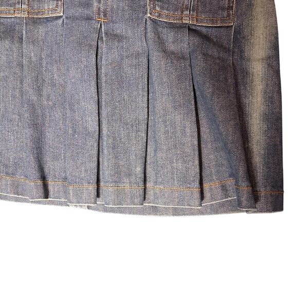 Y2K Juicy Couture Pleated Mini Skirt ONE SIDE HAS FADING Denim Front Pockets - Picture 4 of 11